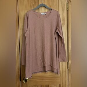 LOGO by Lori Goldstein Rose Taupe Waffle Knit Top (Without Lace at Hem)